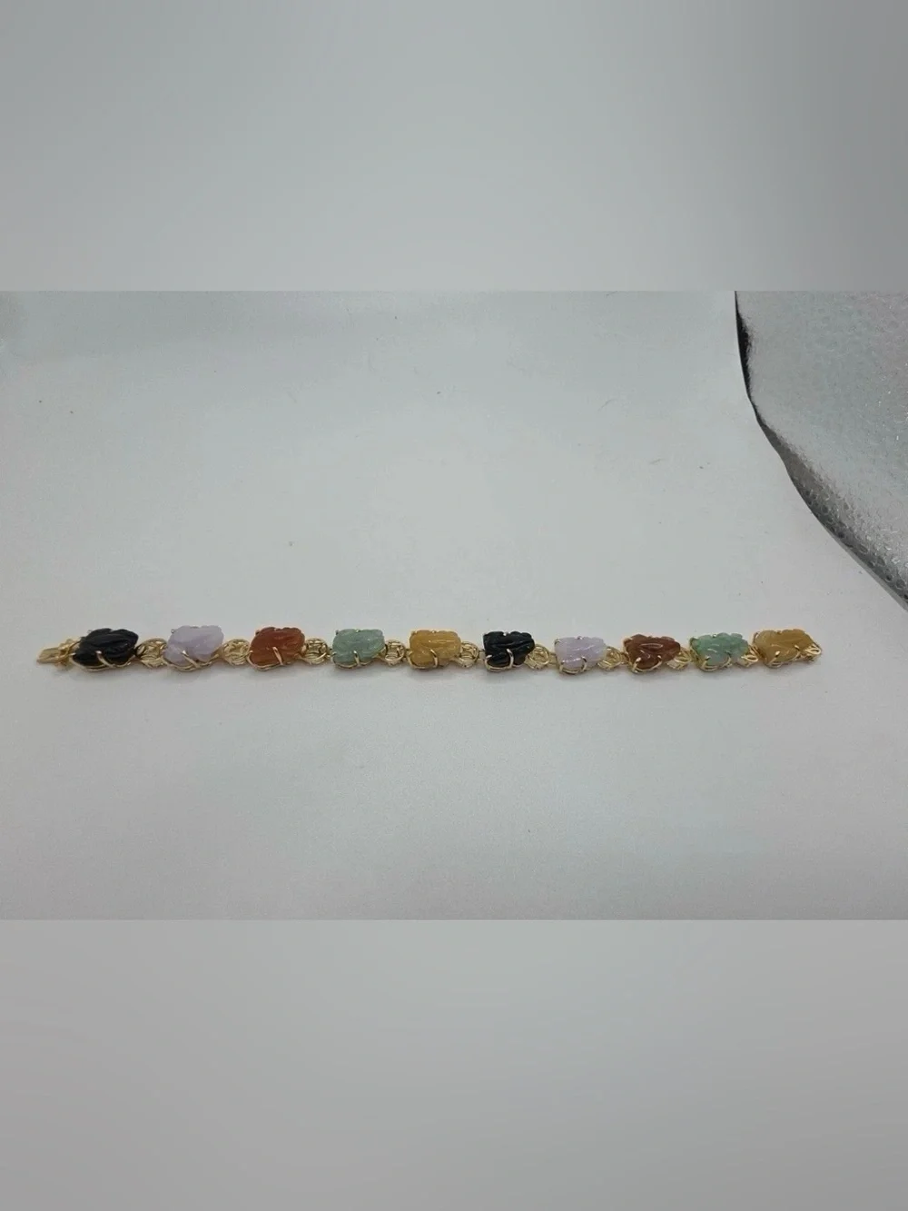 Vintage Real 14k Yellow Gold 19.4g Multicolored Frog Bracelet